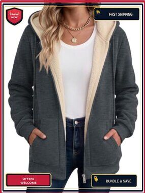 Sherpa Fleece Lined Zip Up Hoodie Jacket Women's Thick Warm Winter Coat